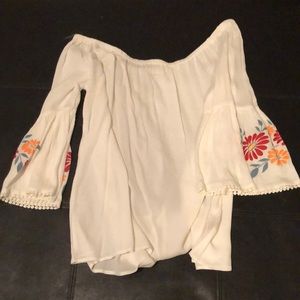 White Floral Flowy Top Off Shoulder